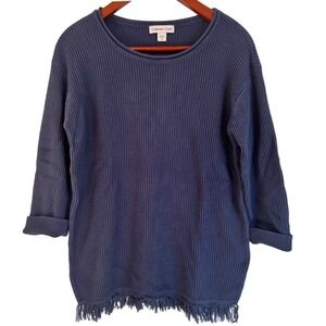 Coldwater‎ Creek Waffle Knit Fringe Hem Sweater – Blue, Size Medium 100% Cotton